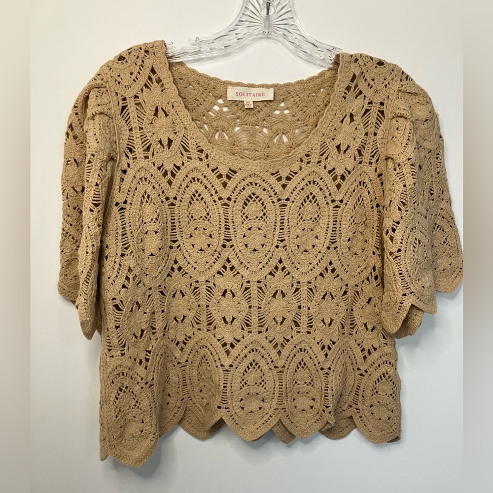 Solitaire XS Eyelet Crochet Top Crop Beachy Doily Lace Dainty Y2K Festival Boho